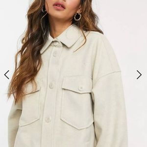 Stradivarius brushed overshirt jacket in ecru